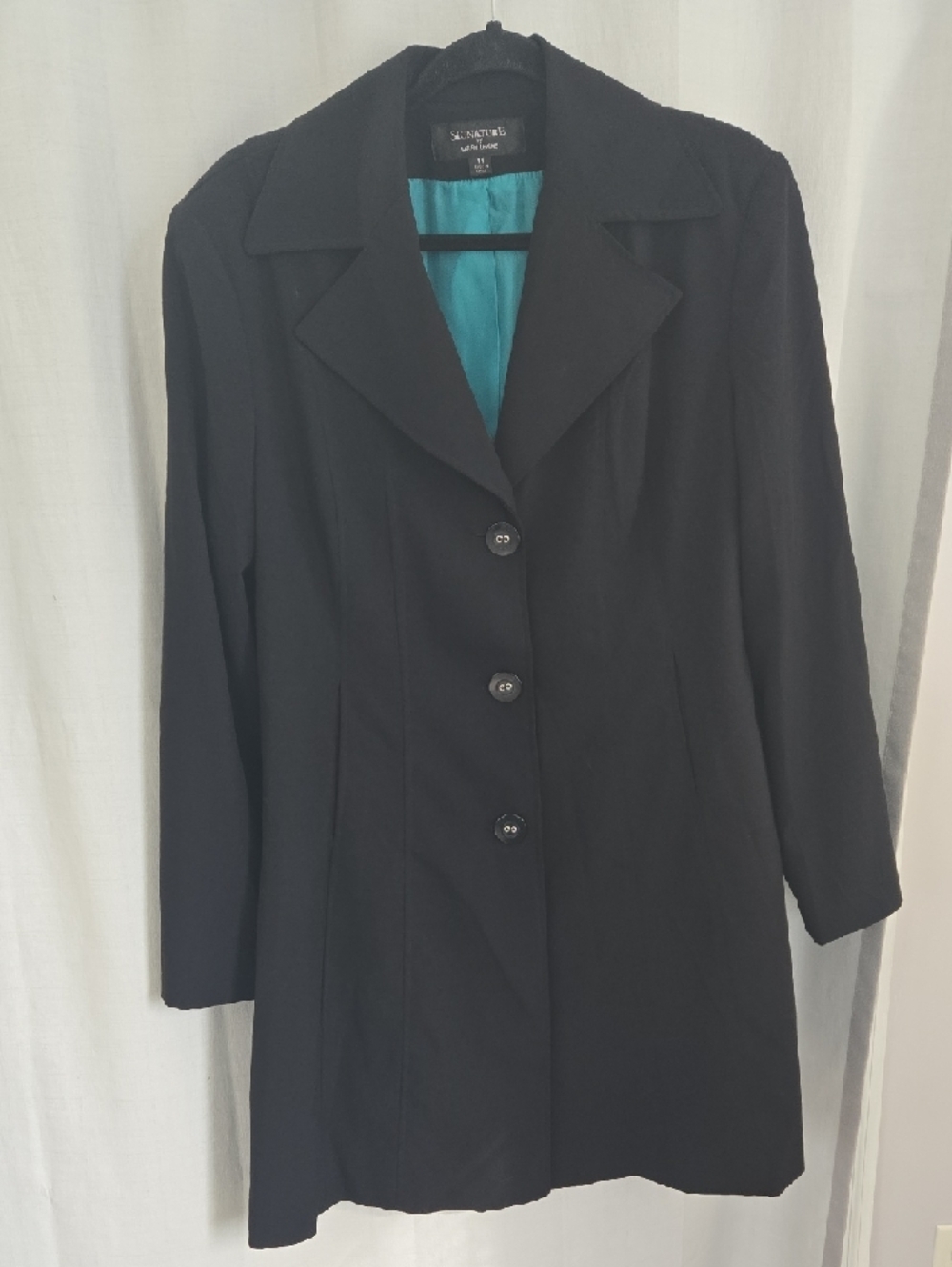 Signature by Larry Levine Black Long Single-Breasted Trench Coat In EUC - Picture 3 of 9